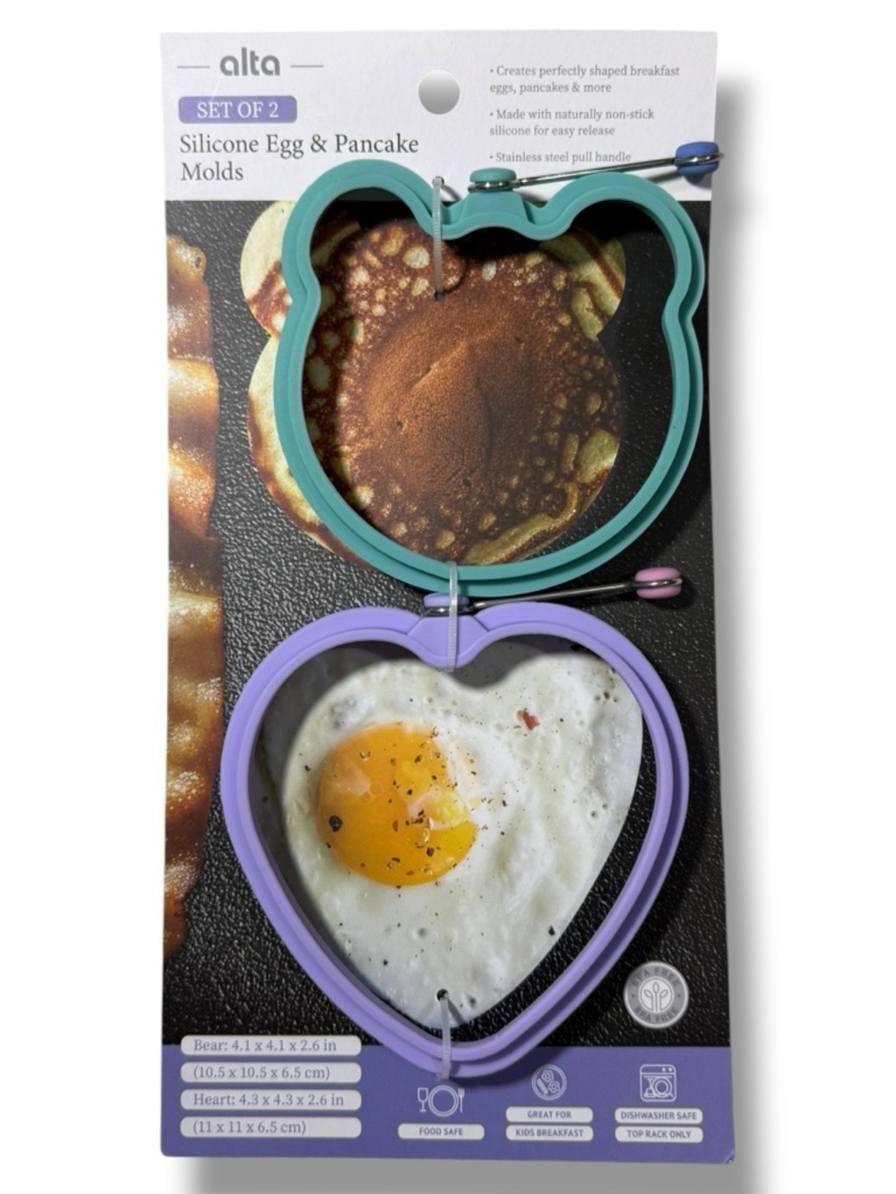 Alta Silicone Egg & Pancake Molds - Teal Bear & Lavender Heart